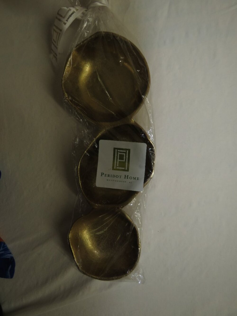 Connected Hammered Brass Bowl Trio | Linked Decorative Dish Set | Boho Modern - Picture 3 of 7